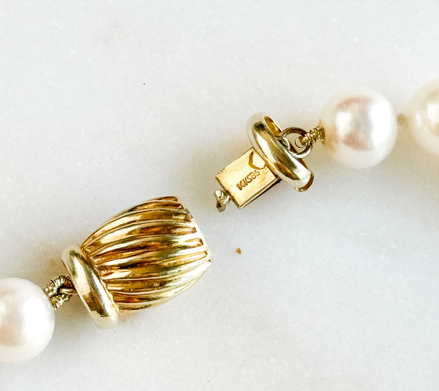 Long Vintage Pearl Necklace with 14K Gold Clasp Hand knotted 37in Akoya pearl strand Pearl 7.5mm