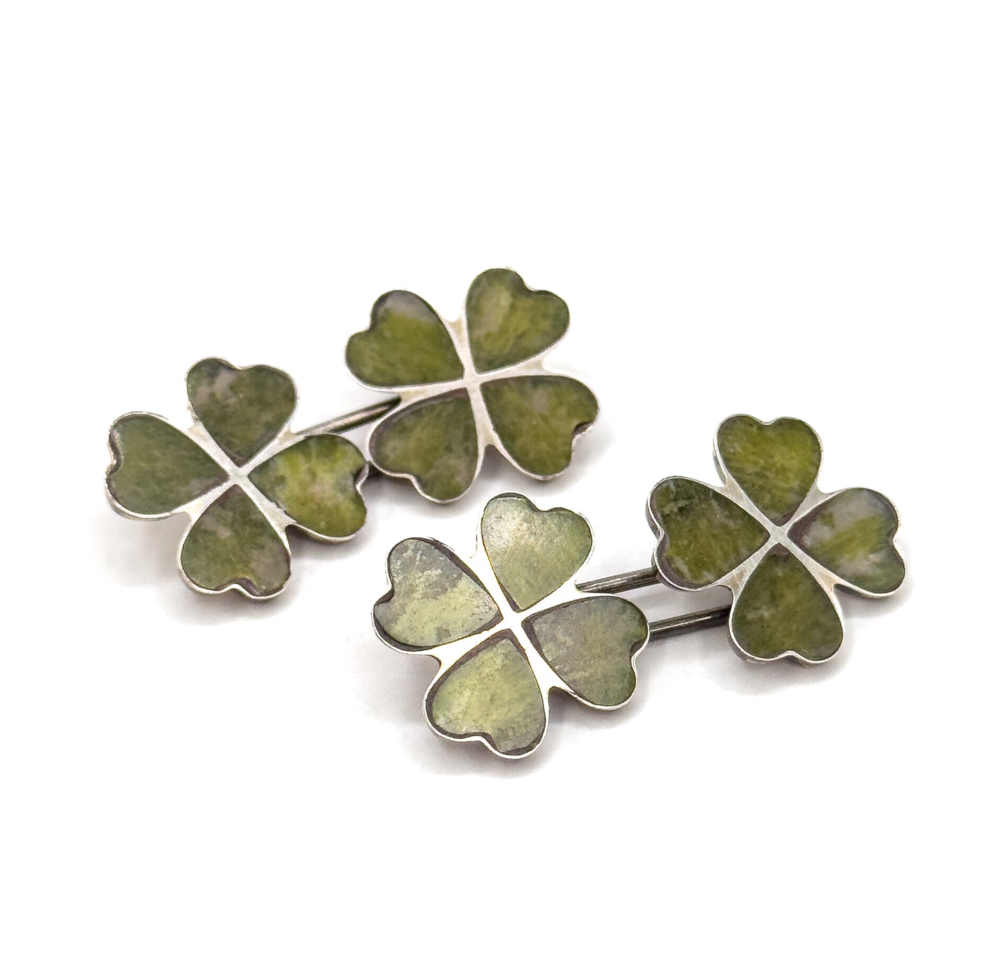 Vintage Connemara Marble Clover Cufflinks in Silver