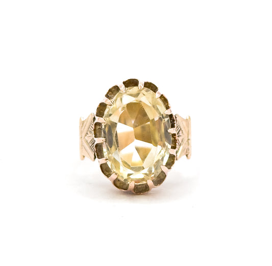 Antique Victorian Yellow Quartz Ring in 10K Rose Gold