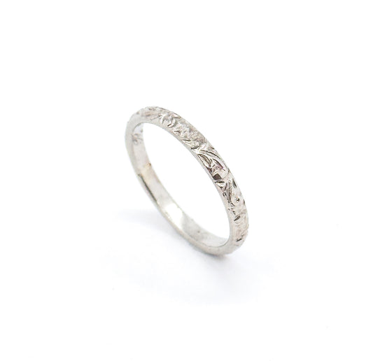Art Deco Engraved Childs Ring Size 2 in White Gold