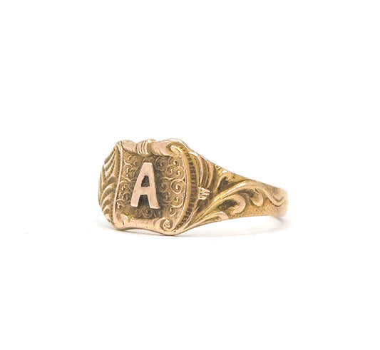 Petite Childs Letter A Signet Ring in 14K Gold Baby Ring