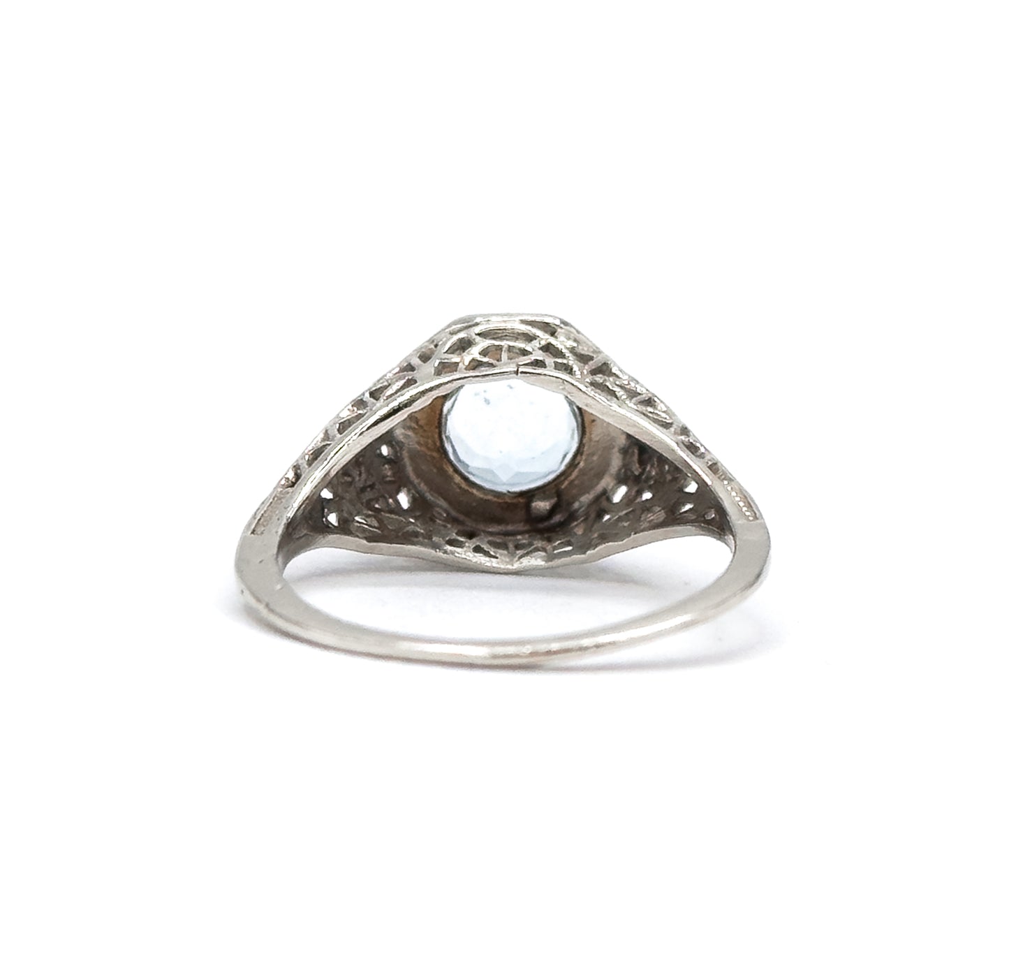 Art Deco Filigree Aquamarine Ring in 14K White Gold - As found