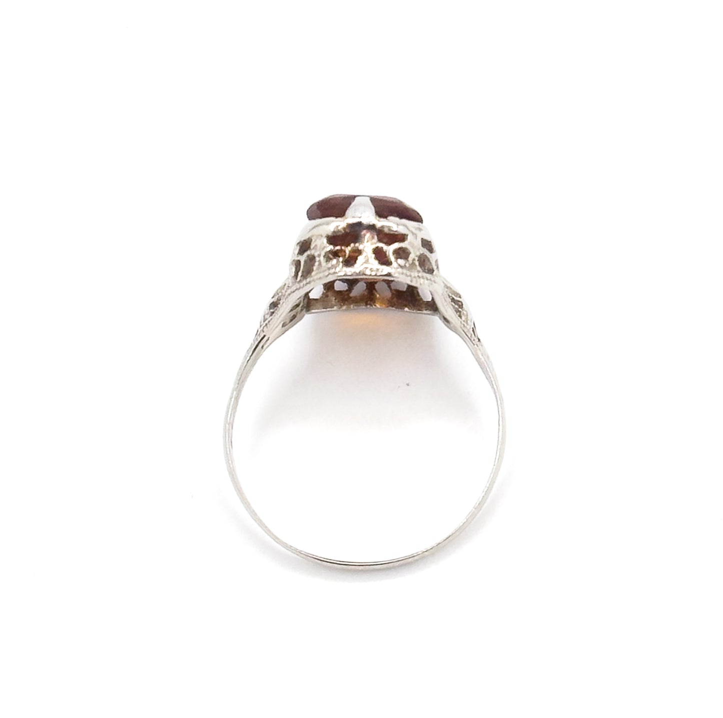 Art Deco Toi et Moi Citrine Filigree Ring in White Gold