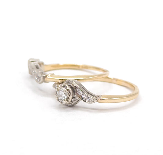 Mid-Century Diamond Engagement / Wedding Ring Set it Two Tone Gold