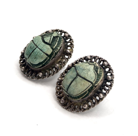 Vintage Scarab Screw Back earrings in Silver