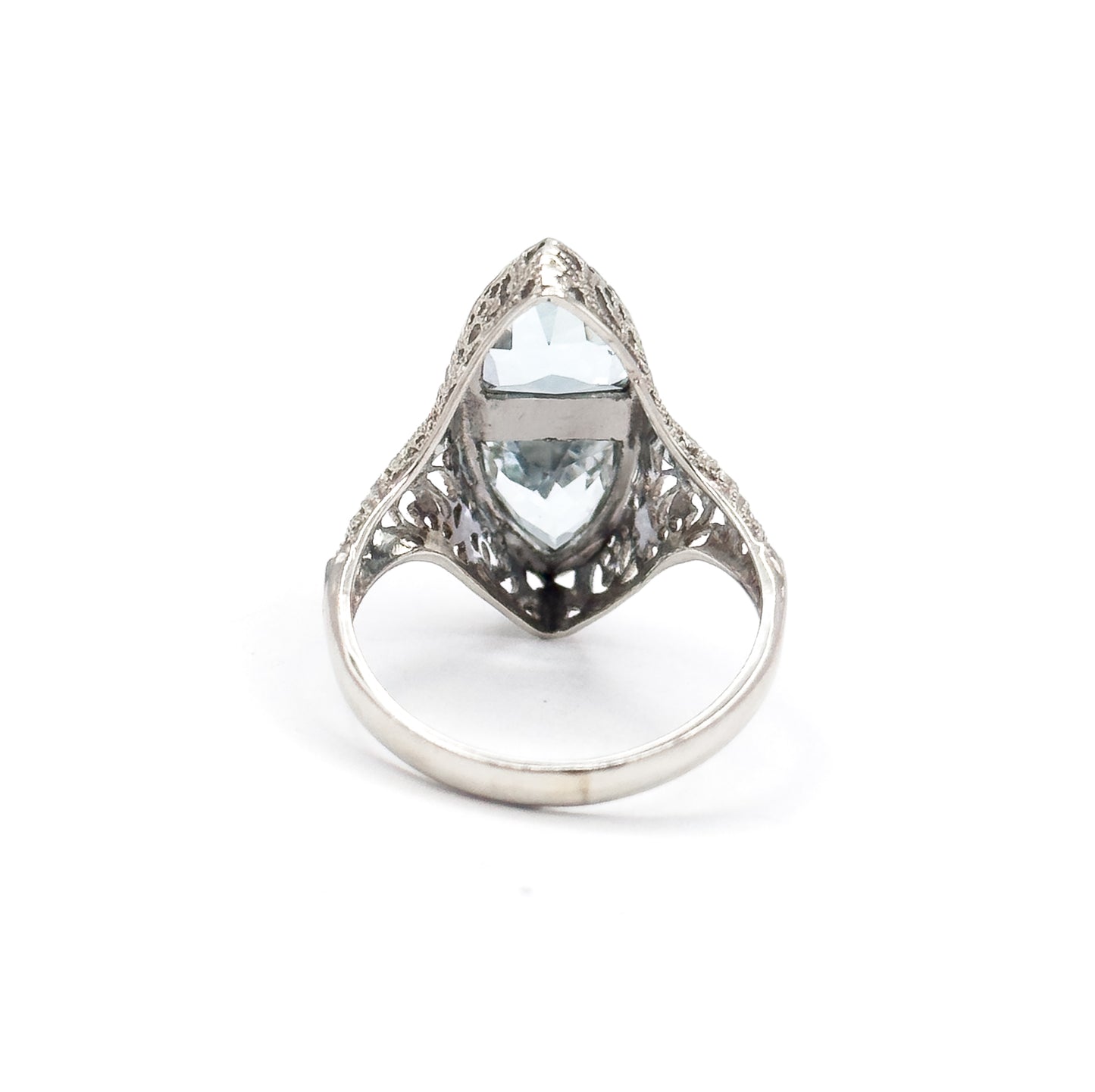 Art Deco Aquamarine Toi et Moi Filigree Ring in White Gold