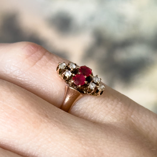 Victorian Pink Tourmaline & Rose Cut Diamond Ring in 10K Rose Gold