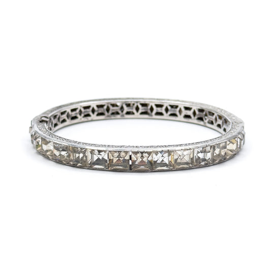 Art Deco Paste Diamonbar Style Hinged Bracelet in Sterling Silver