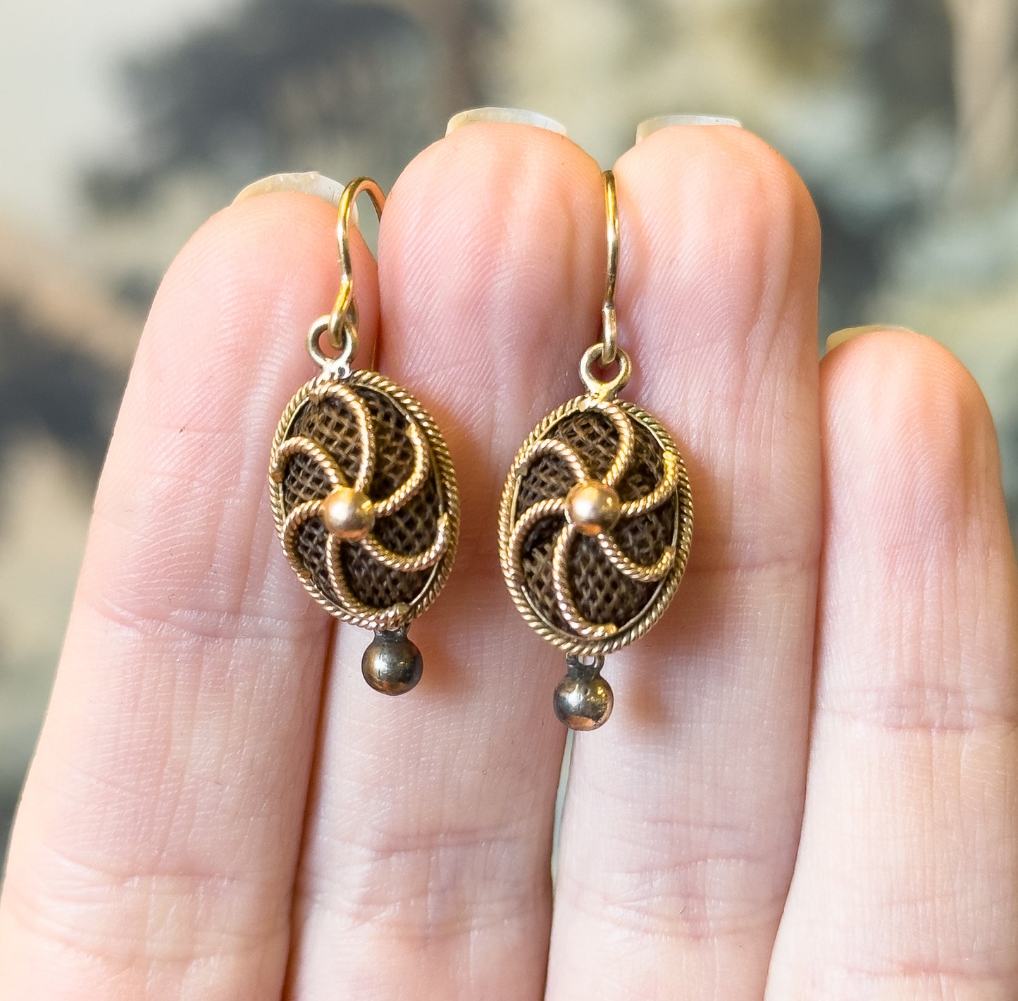 Victorian Woven Hair Work Sentimental Earrings