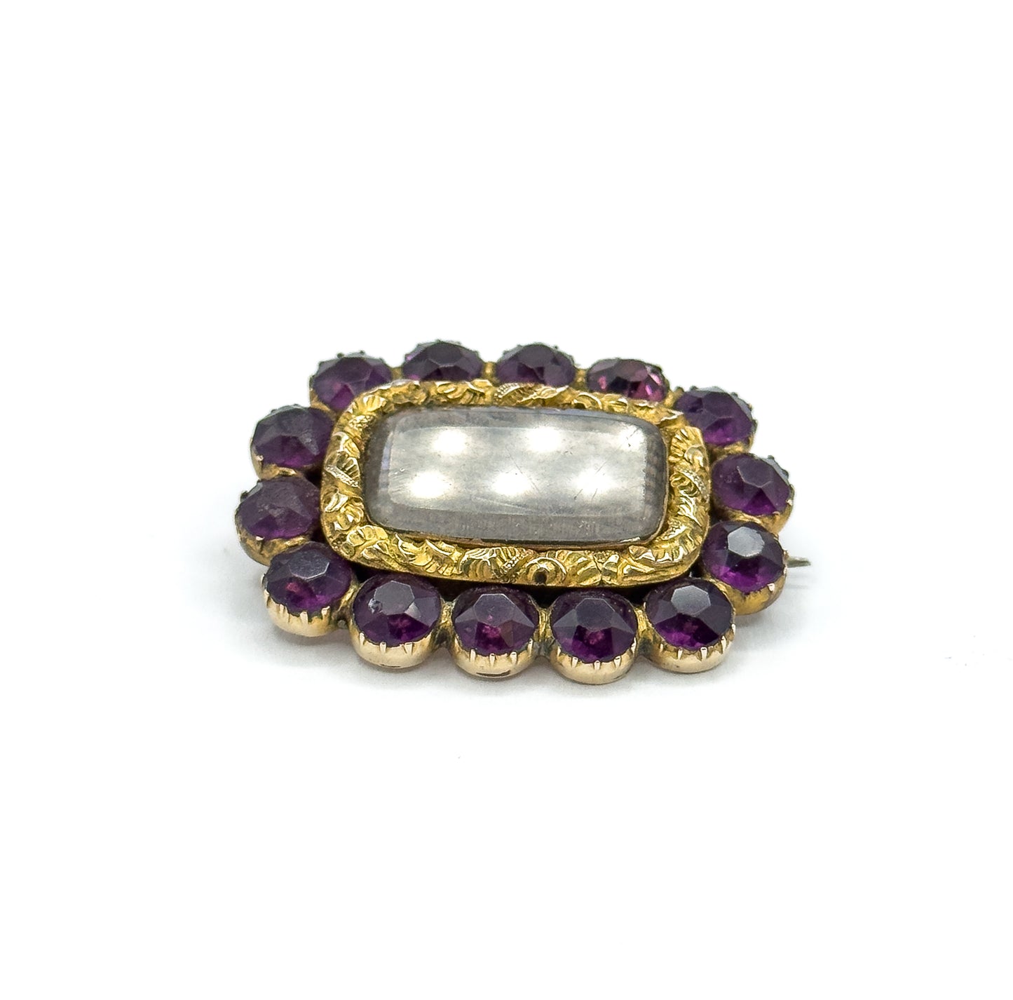 Victorian Purple Paste Hair Brooch in gold fill Yellow Gold