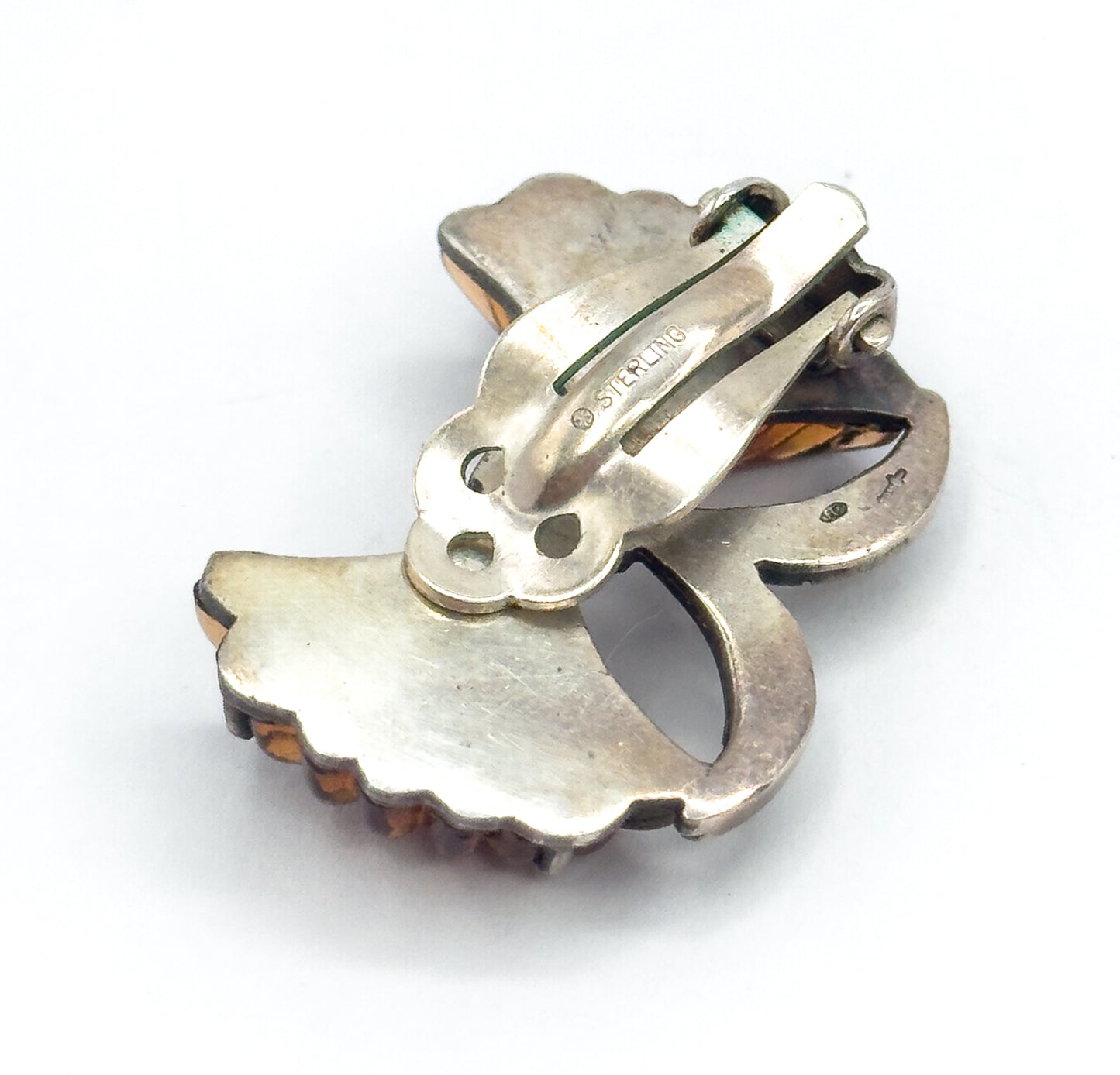 Retro Amber Glass & Marcasite Bow Earrings in 835 Silver