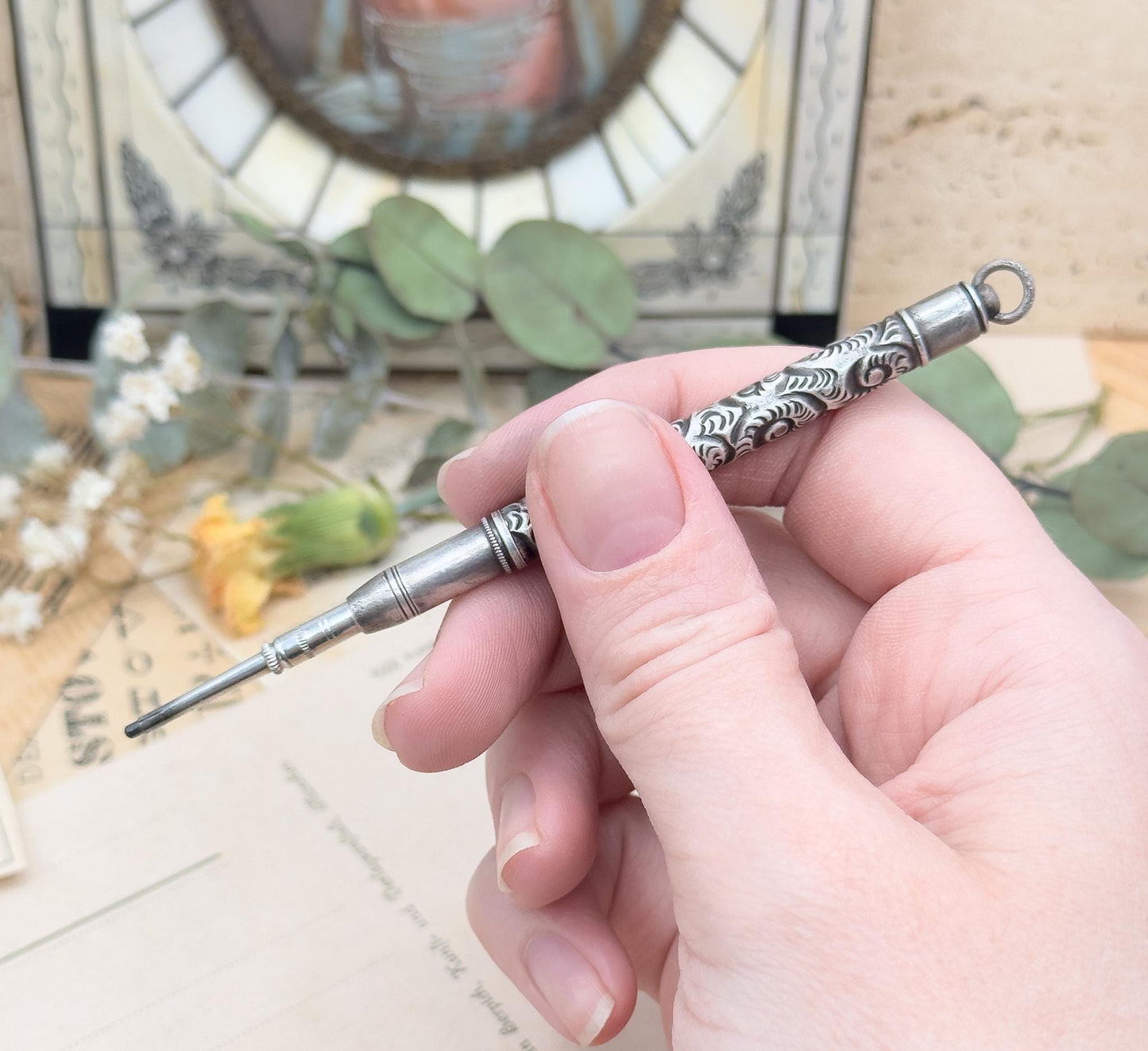 Antique Propelling Pencil Chatelaine Pencil Silver Antique Pencil Pendant