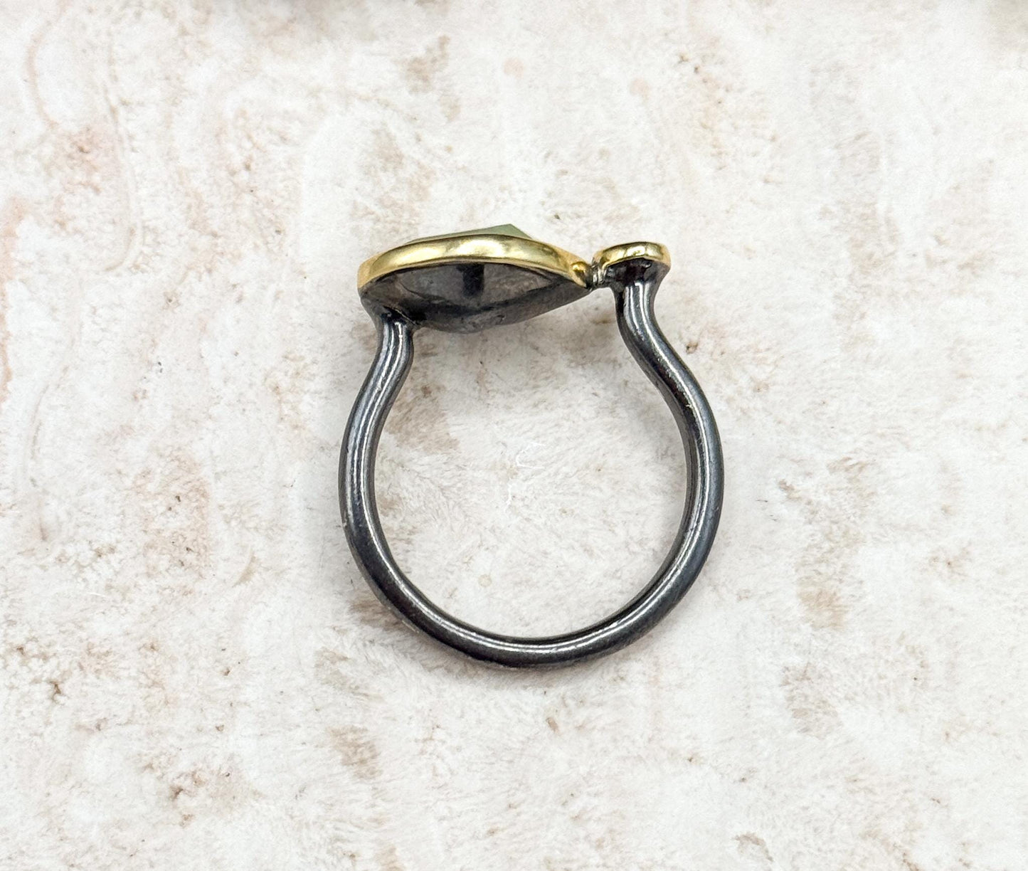Artisan Rough Cut Peridot Ring with Blue Topaz Accent in Sterling Silver with 18K Gold