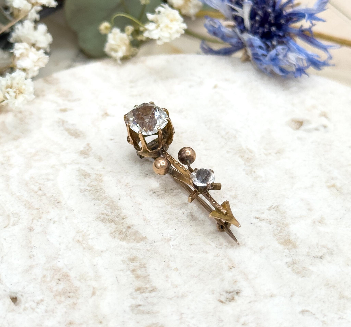 Georgian Halleys Comet Pin with Mine Cut Paste in 10K Yellow Gold