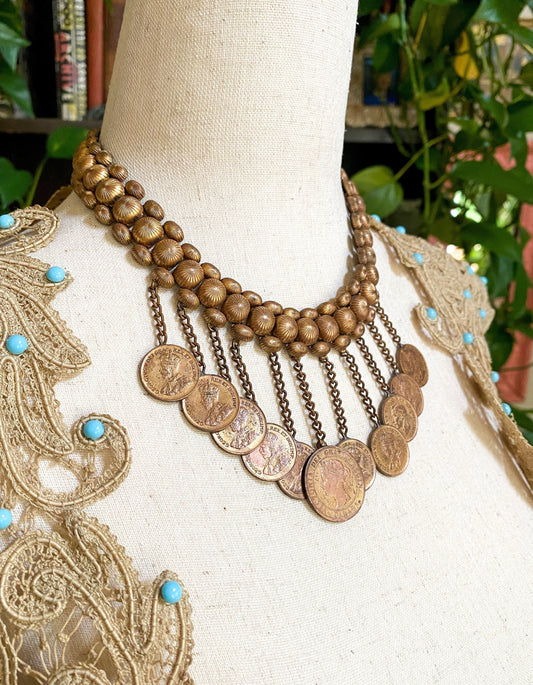Vintage Handmade Coin Necklace Mixed Metals