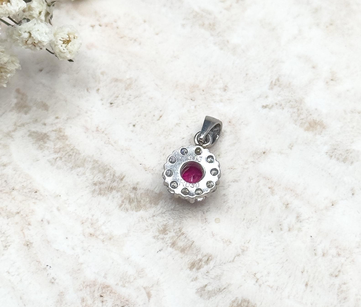 Vintage Ruby & Diamond Halo Pendant in 900 Platinum