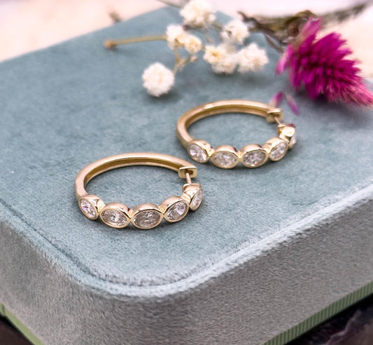 Estate Bezel Set Lab Diamond Hoop earrings in 14K 2.00ctw Oval Diamond Hoops