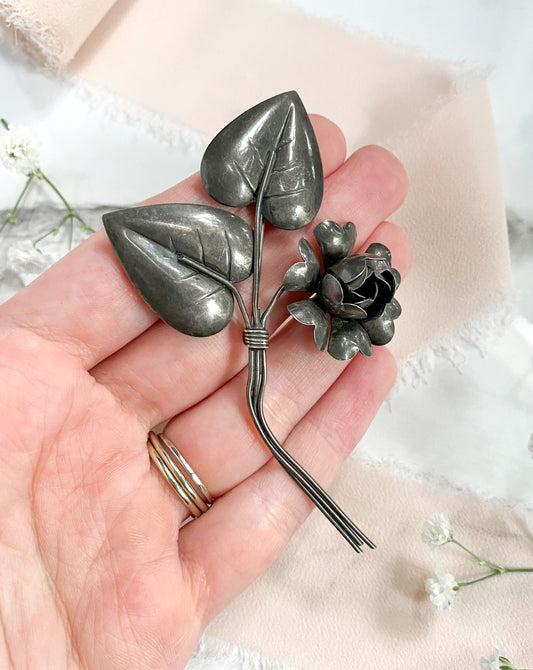 Vintage Sterling Flower Brooch image 1
