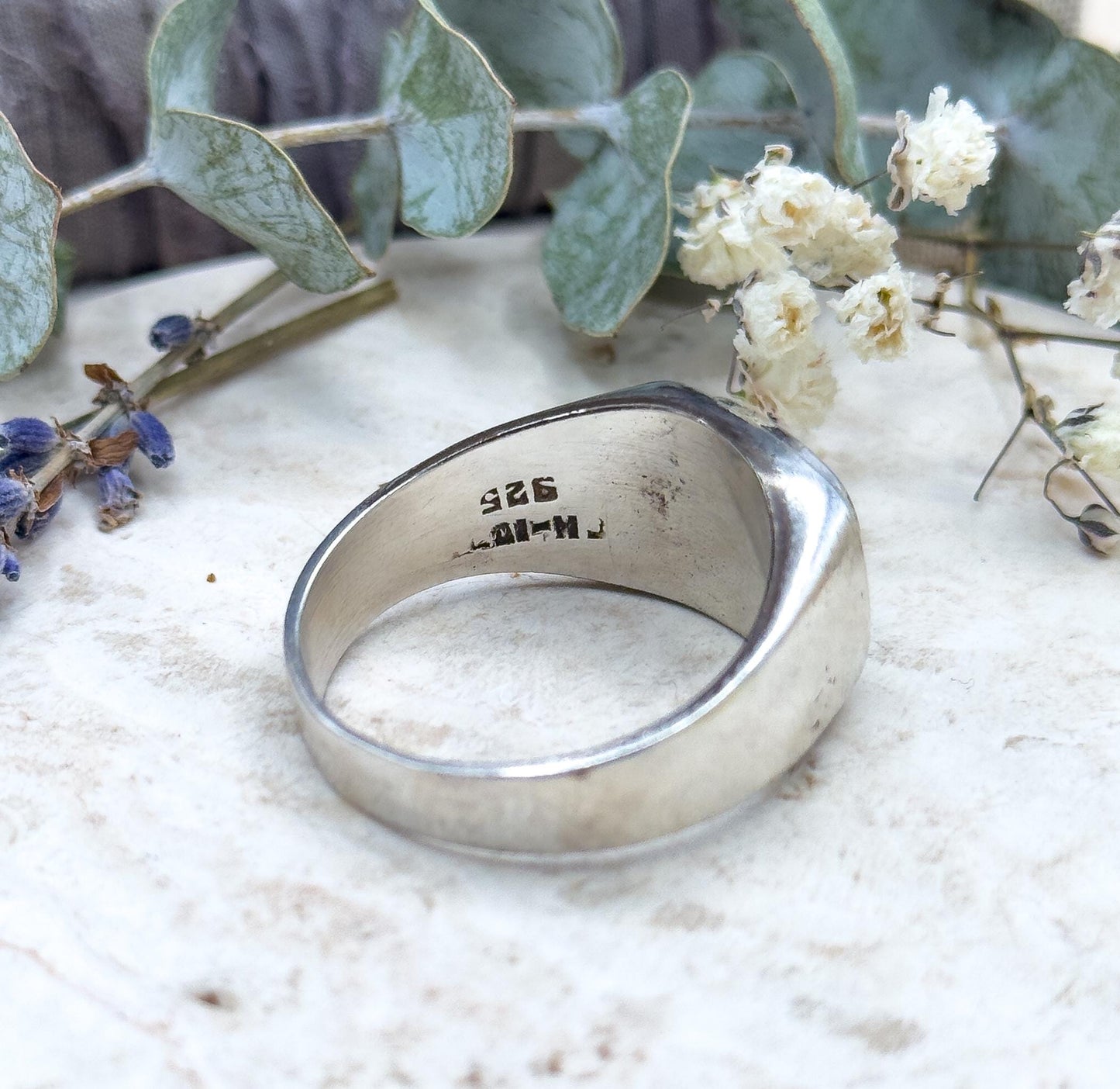 Vintage Mens Malachite Sterling Silver Signet Ring Large