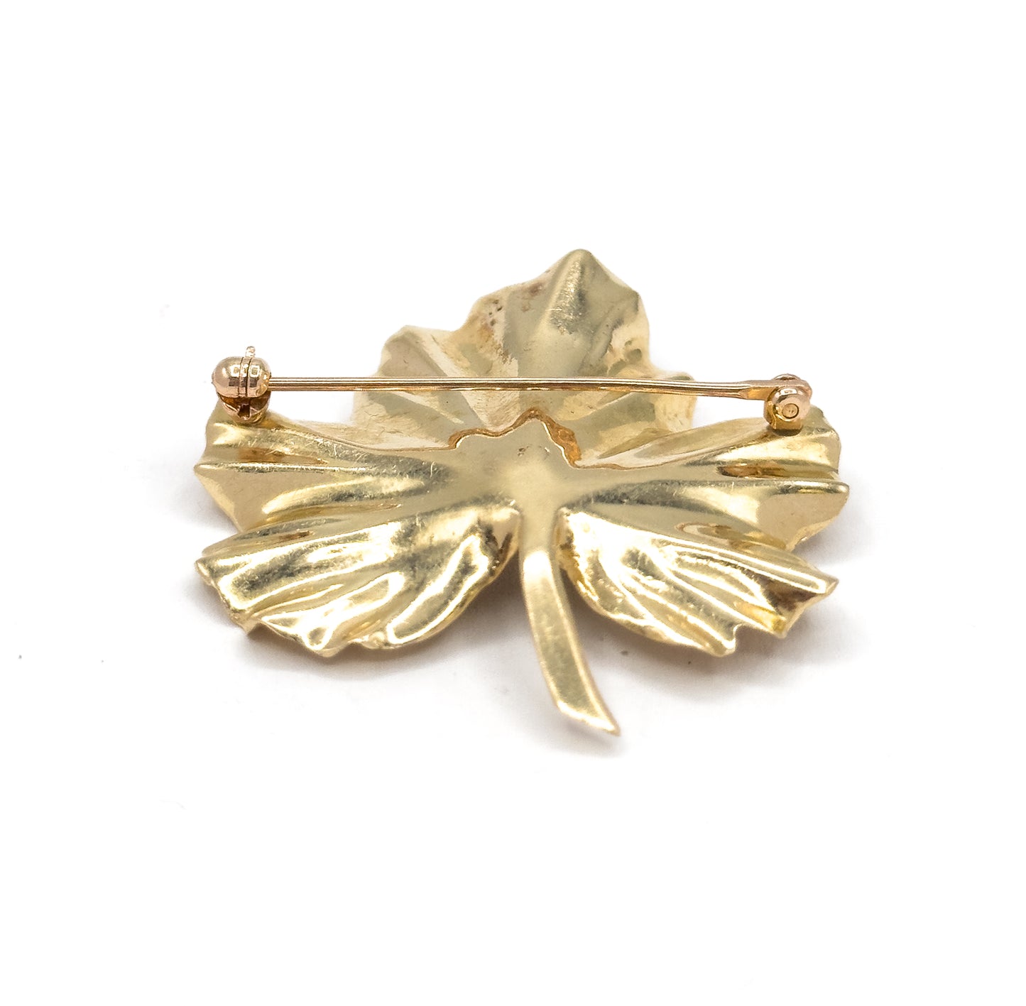 Mid Century Diamond & Sapphire Geranium Leaf Brooch in Gold