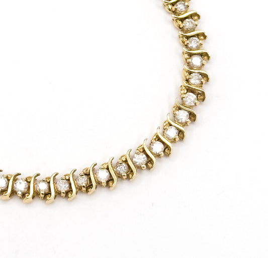 Vintage S-Link Diamond Tennis Bracelet in 14K Gold