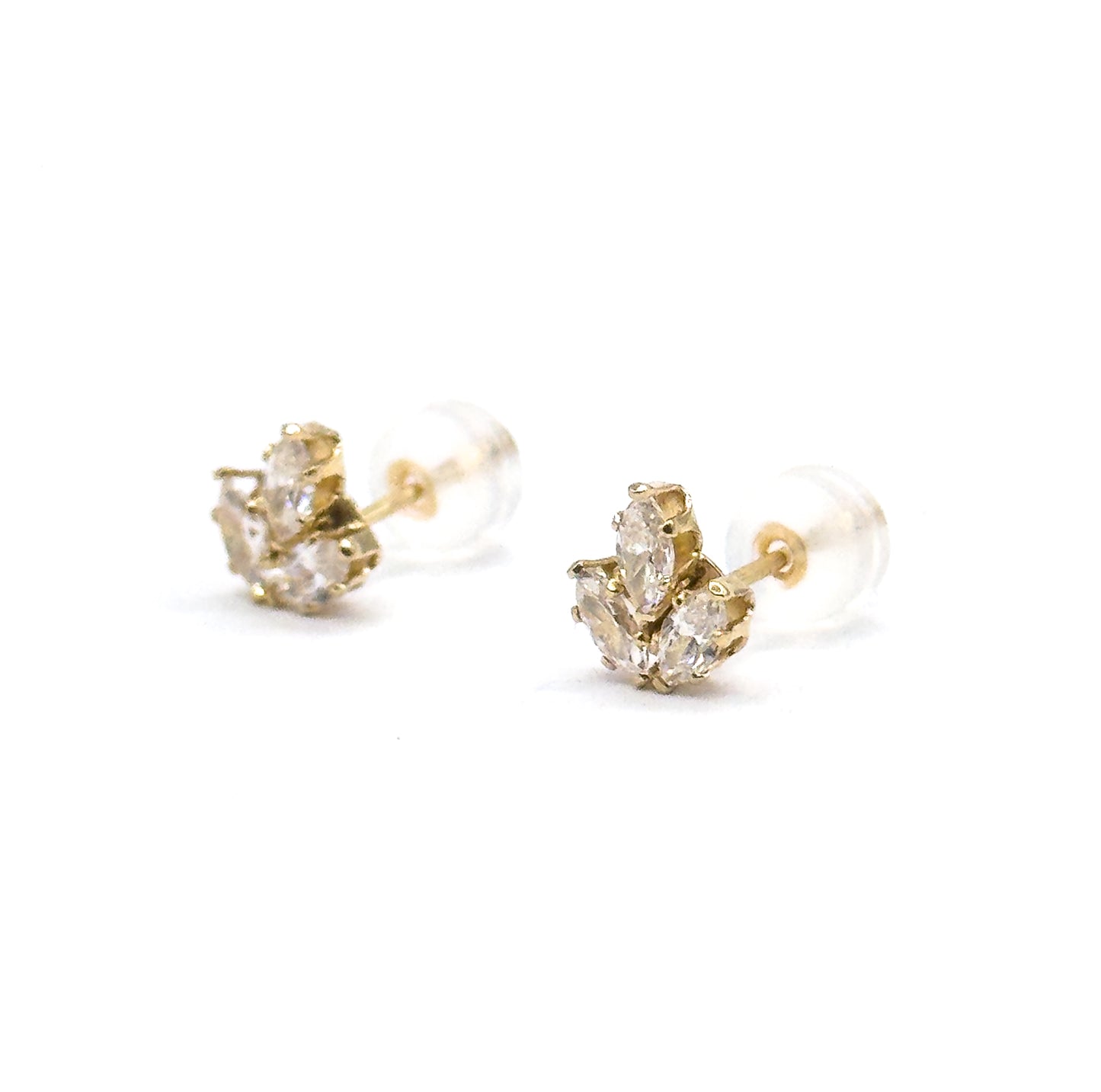 Contemporary Cubic Zirconia Three Petal Stud Earrings in 14K Yellow Gold