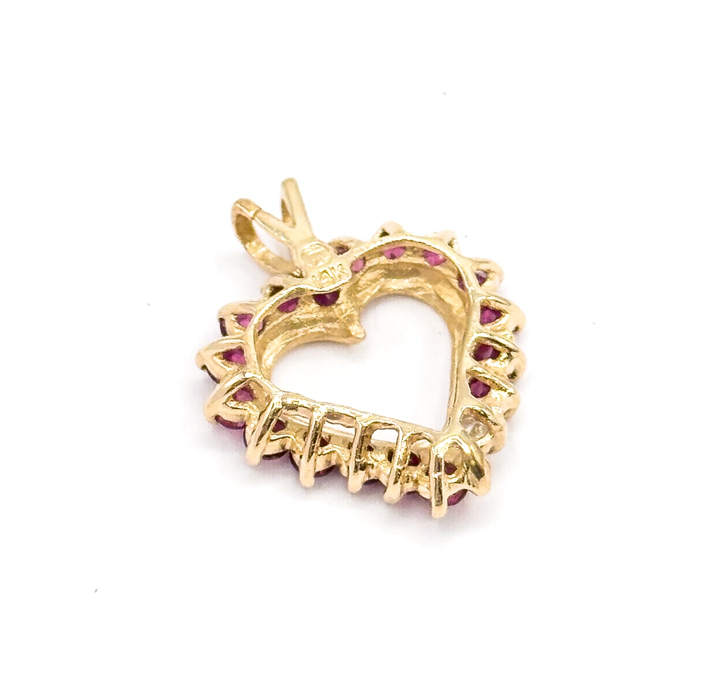 Vintage Pink Tourmaline and Diamond Heart Pendant in 14K Gold