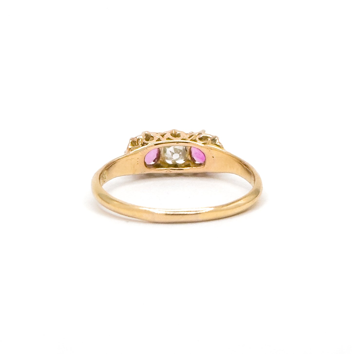 Antique Ring with Old Mine Cut Diamond & Rubies in 18K Gold