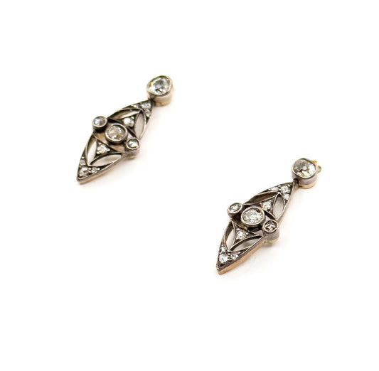 Petite Edwardian Rose Cut & Old European Cut Diamond Stud Earrings Silver topped 14K Gold