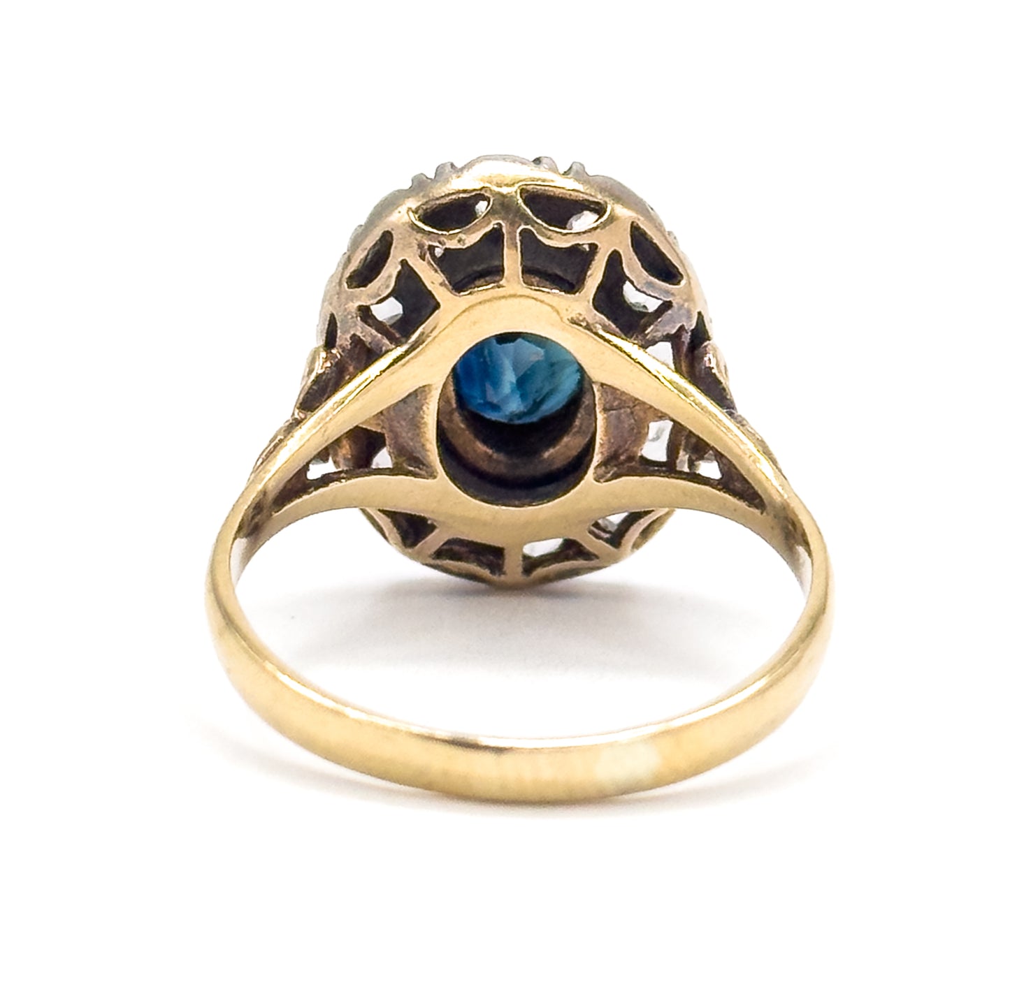 Antique Sapphire & Diamond Halo Ring in 18K Gold