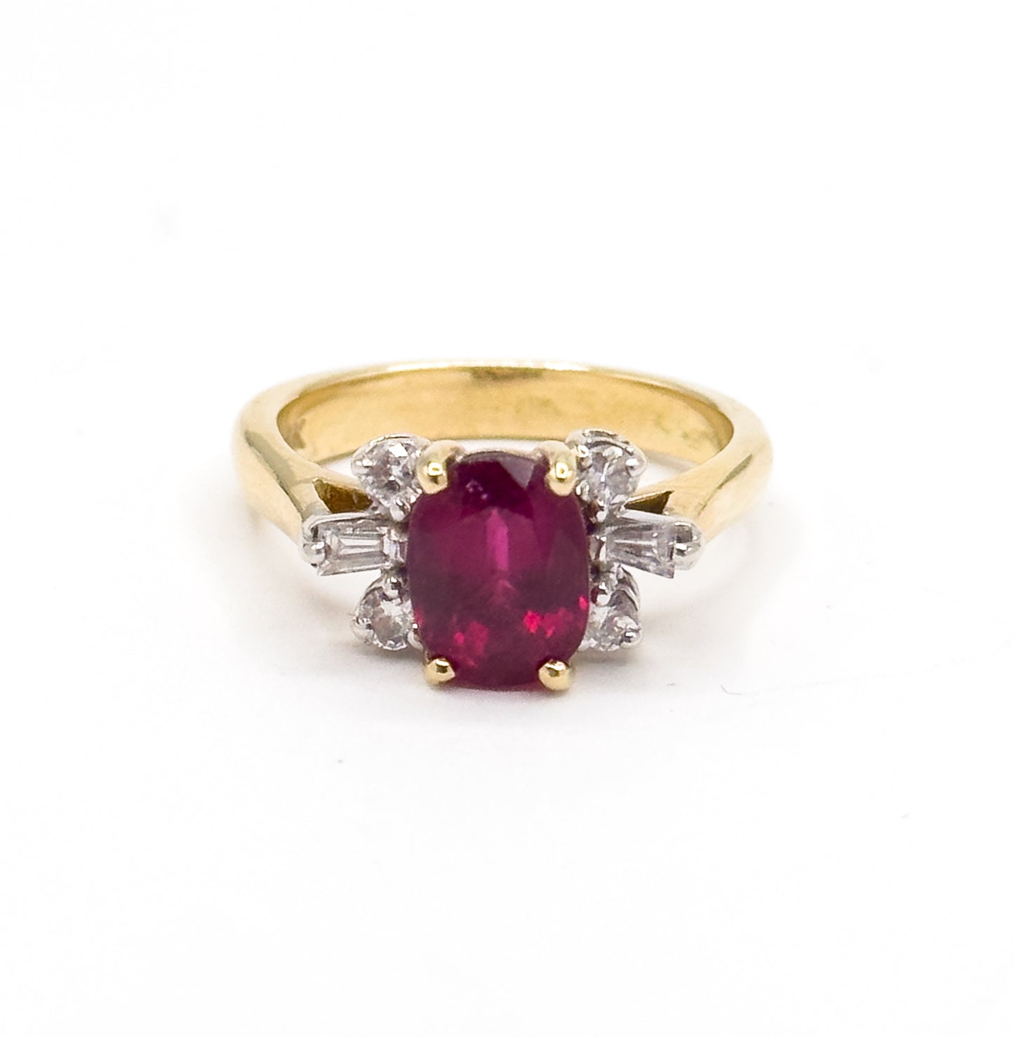 Contemporary Rubellite Tourmaline & Diamond Ring in 18K Yellow Gold