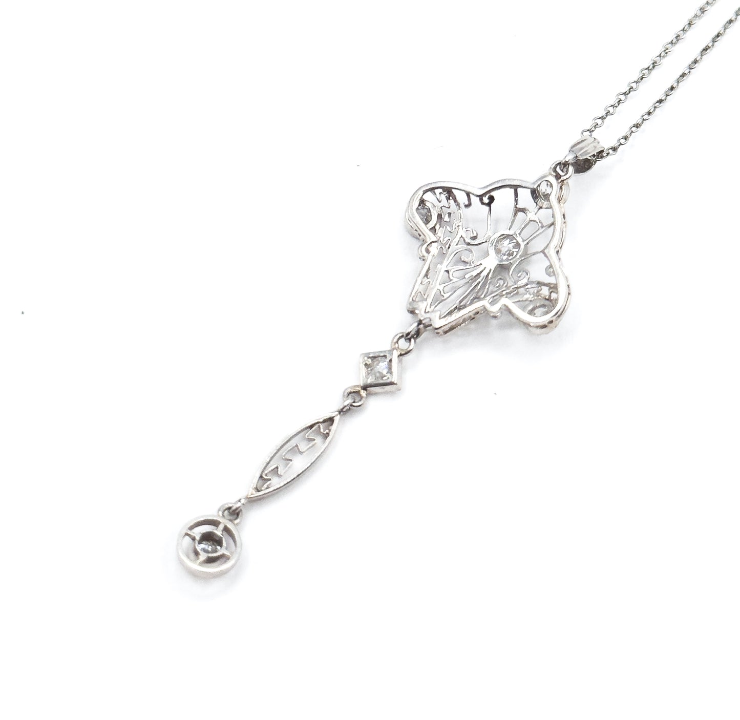 Edwardian Diamond Filigree Pendant Necklace in Platinum