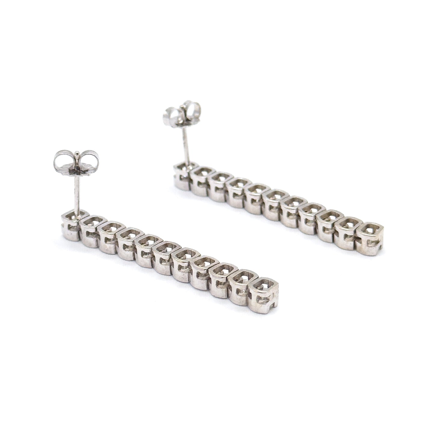 Contemporary Diamond Drop Earrings in 14K White Gold