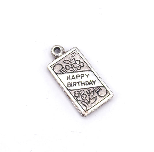 Mid-Century Enamel Birthday Card Charm in Sterling Silver