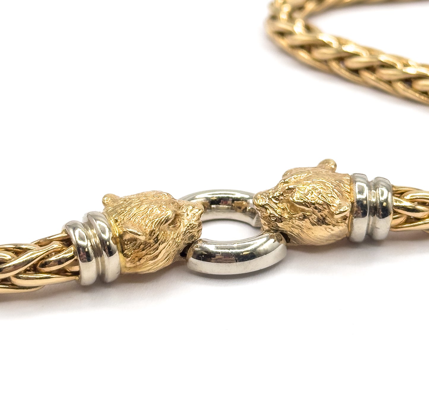 Contemporary Two-Tone Panther Head Necklace in 14K Gold