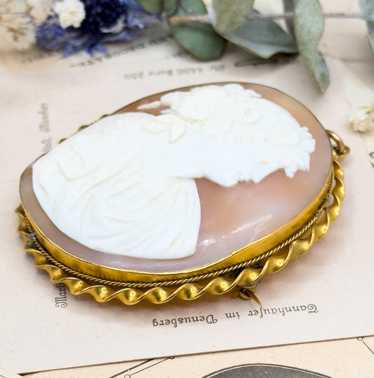 LARGE Antique Cameo Brooch Pendant