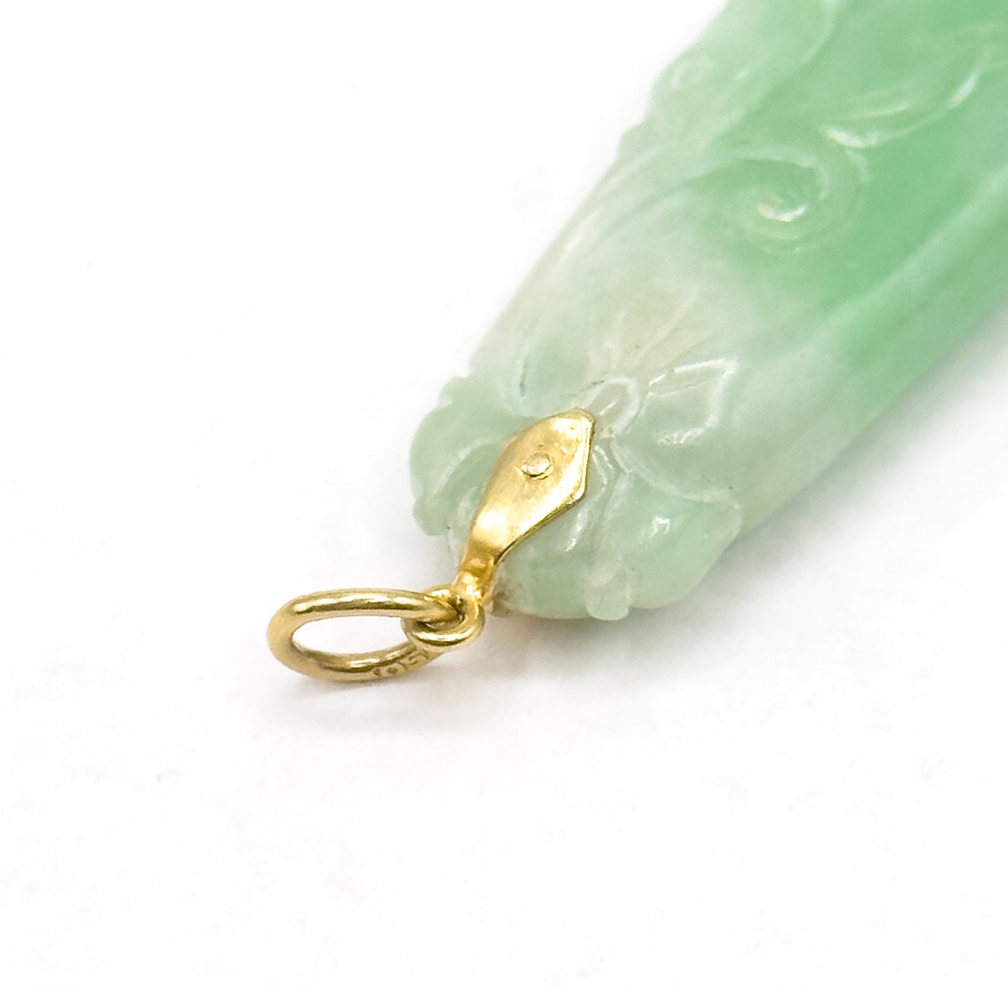 Vintage Carved Jade Gourd Pendant with 18K Bail