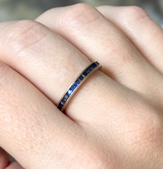 Contemporary Blue Sapphire Eternity Band in 14K White Gold