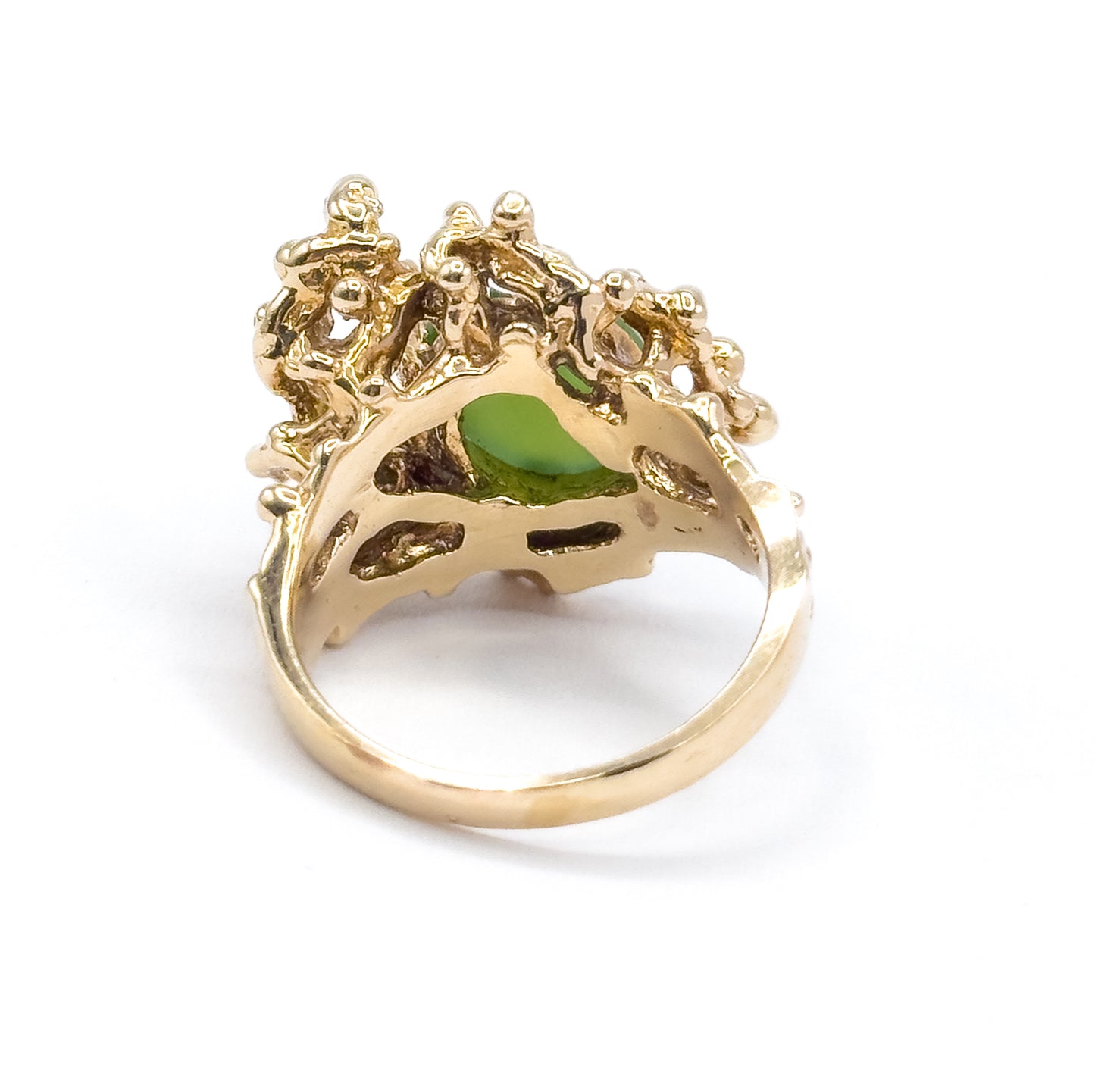 Mid-Century Nephrite Jade Cabochon Brutalist Ring in 14K Yellow Gold