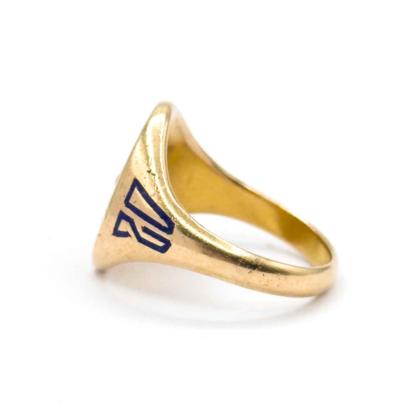 Art Deco Lamp of Knowledge Enamel Signet Ring in 14K Yellow Gold
