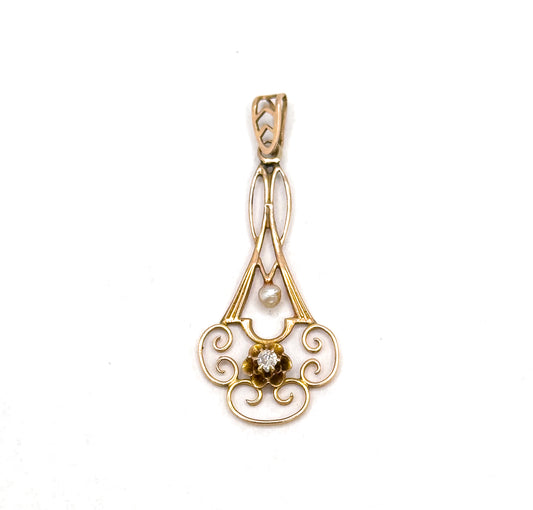 Edardian Dainty Pearl & Diamond Pendant in Gold