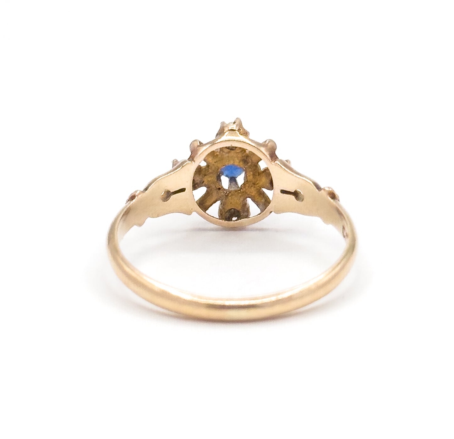 Antique Blue Paste & Seed Pearl Ring in 10K Gold