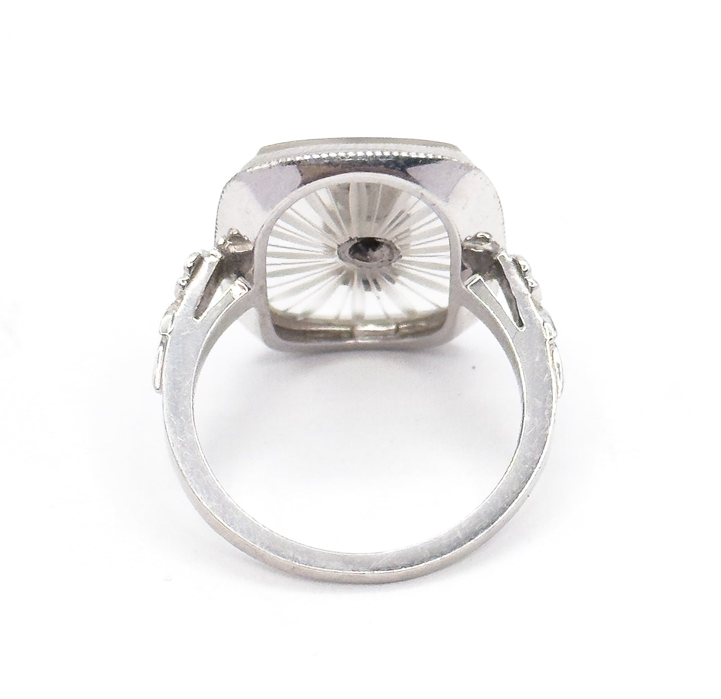 Art Deco Camphor Rock Crystal & Diamond Ring in 18K White Gold