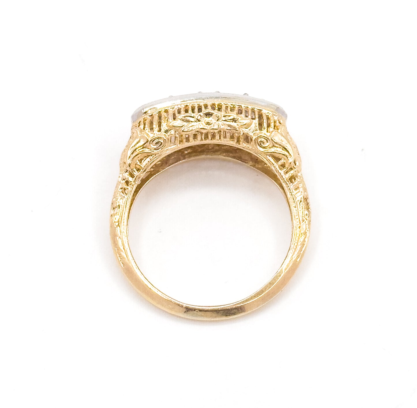 Vintage Art Deco Style Diamond Trilogy Ring in 14K Two Tone Gold