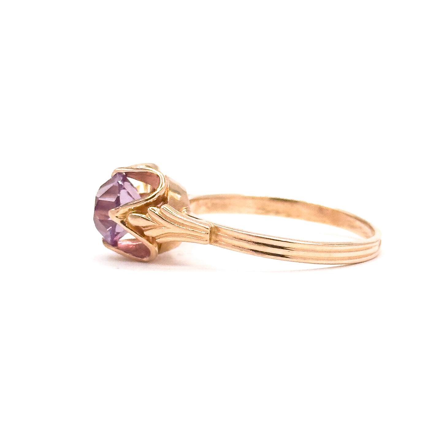 Mid-Century Lab-Created Color Change Sapphire Ring in 14K Rose Gold