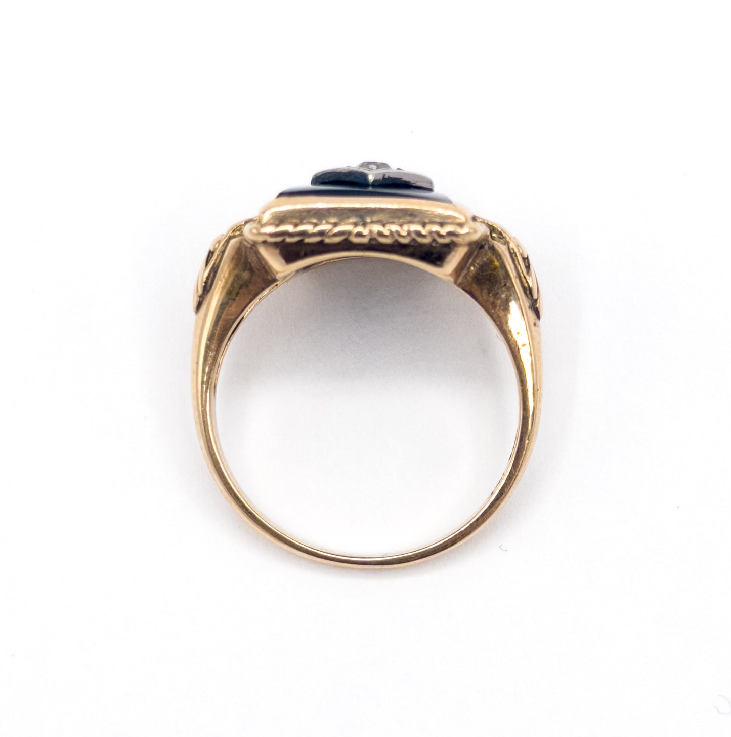 Art Deco Onyx & Old Mine Diamond Ring in 10K Gold