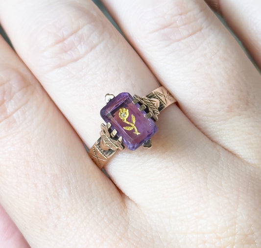 Victorian Rose of Sharon Amethyst Ring in 10K Yellow Gold