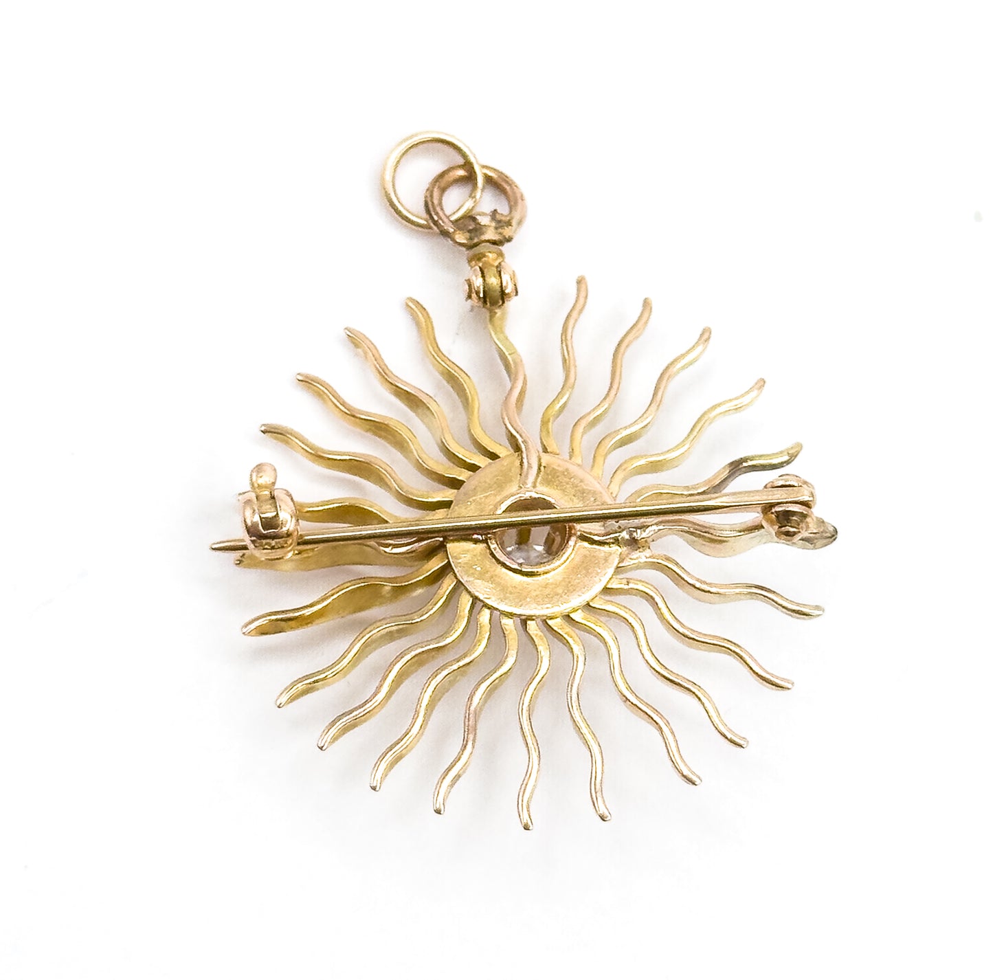 Edwardian Diamond Sunburst Pendant in 10K Yellow Gold