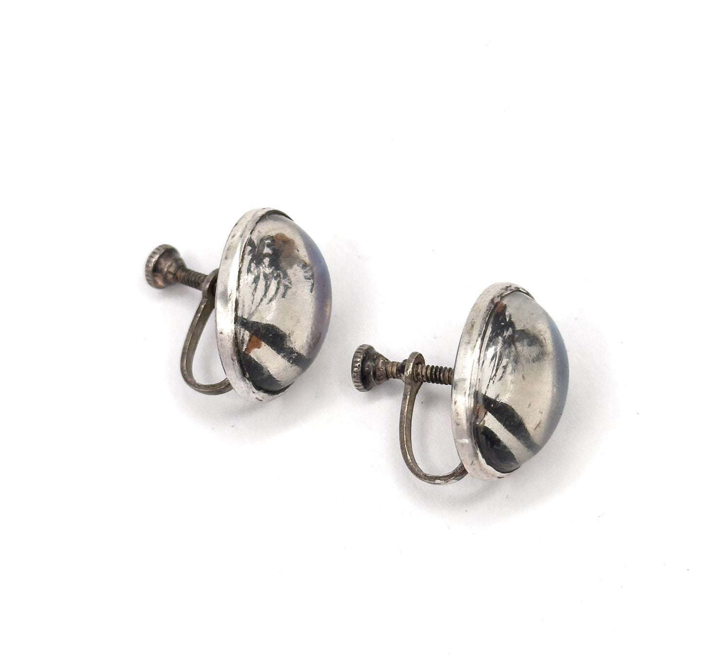 Vintage Screwback Butterfly Wing Souvenir Earrings in SIlver