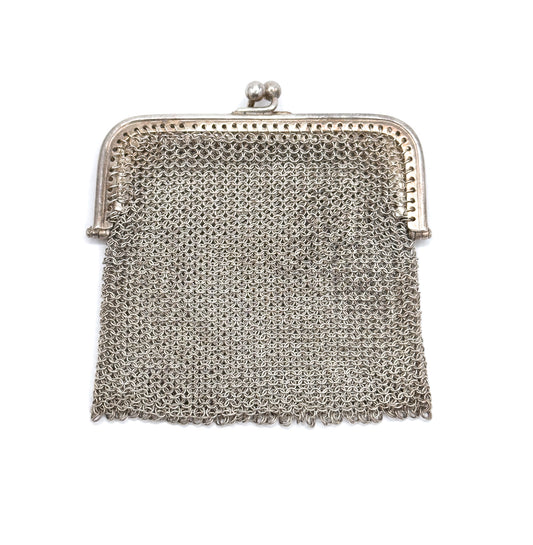 Antique 800 Silver Mesh Kiss lock Coin Purse with Divider